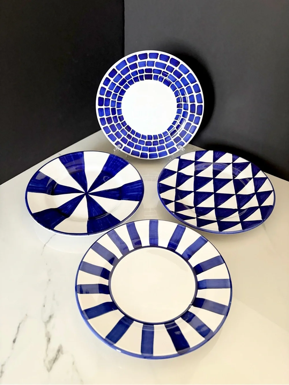 SET of 4 Blue & White Salad Plates by Vietri